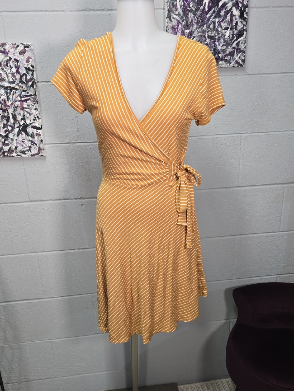 Rolla Coster Mustard Yellow Striped Wrap Mini Dress